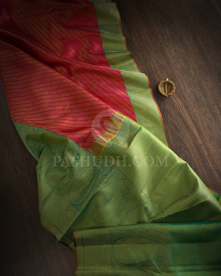 Rani Pink With Dual Shaded Green Kanjivaram Silk Saree-S1261(D)