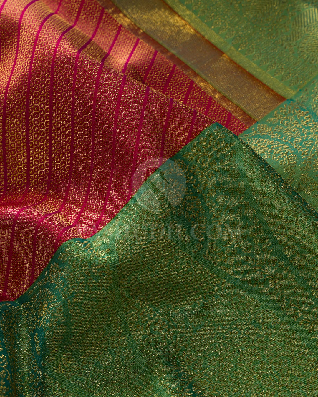Rani Pink With Dual Shaded Green Kanjivaram Silk Saree-S1261(D)