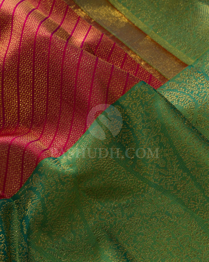 Rani Pink With Dual Shaded Green Kanjivaram Silk Saree-S1261(D)