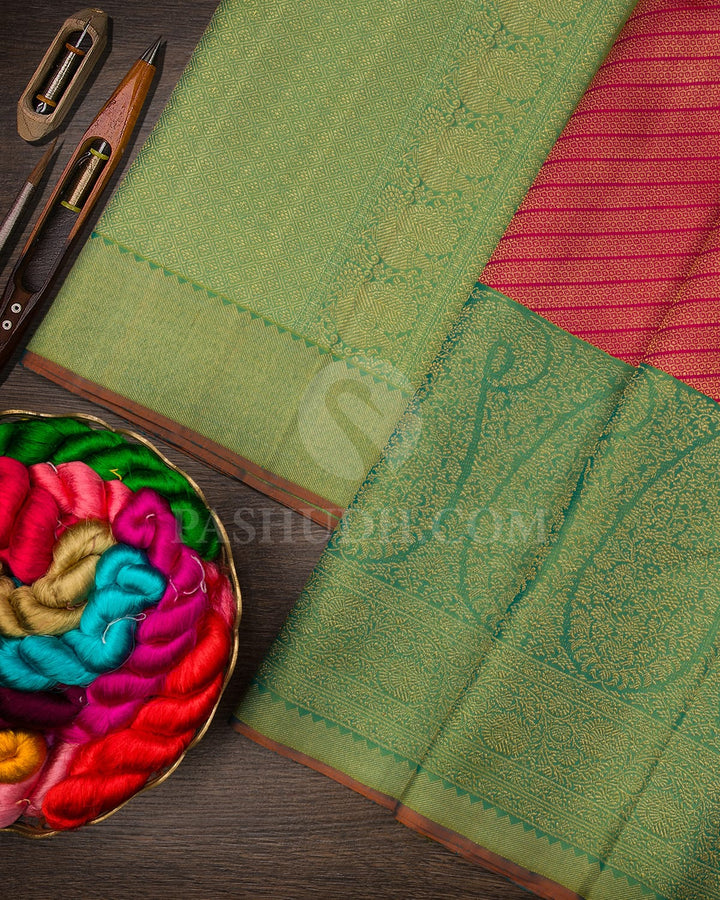 Rani Pink With Dual Shaded Green Kanjivaram Silk Saree-S1261(D)