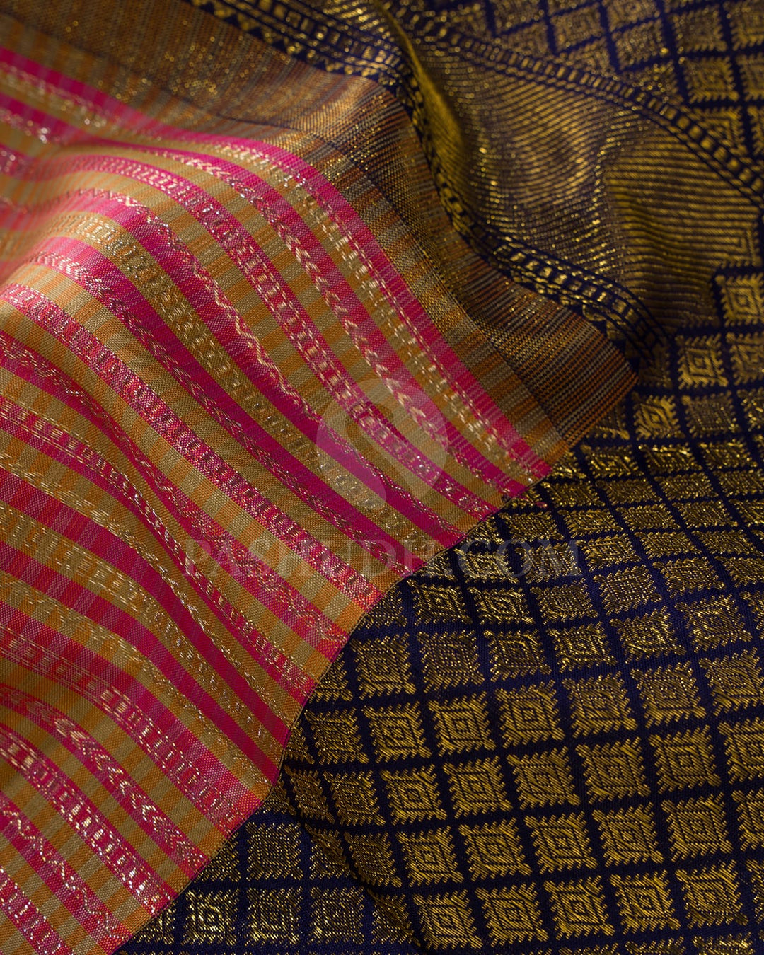 Peach Shot Beige With Navy Blue Kanjivaram Silk Saree-S1624(B)