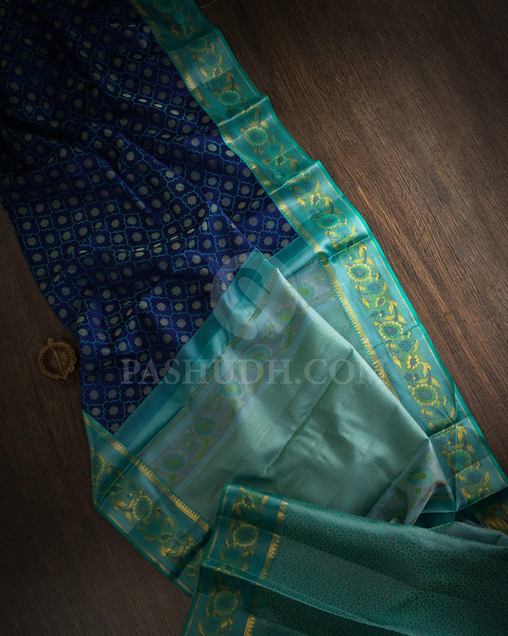 Royal Blue With Sky Blue Kanjivaram Silk Saree-DJ427(A)