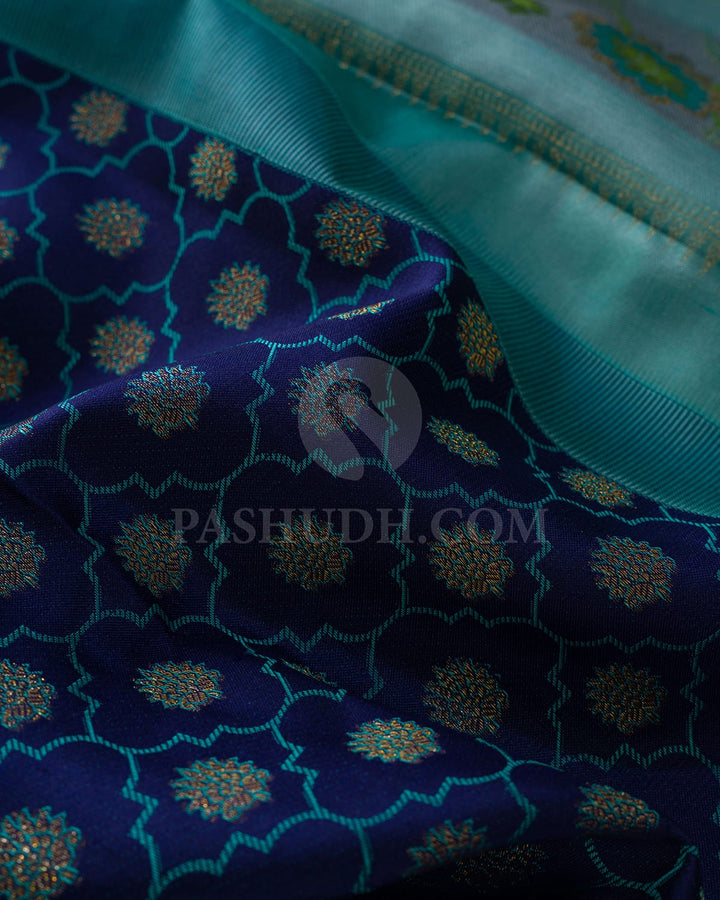 Royal Blue With Sky Blue Kanjivaram Silk Saree-DJ427(A)