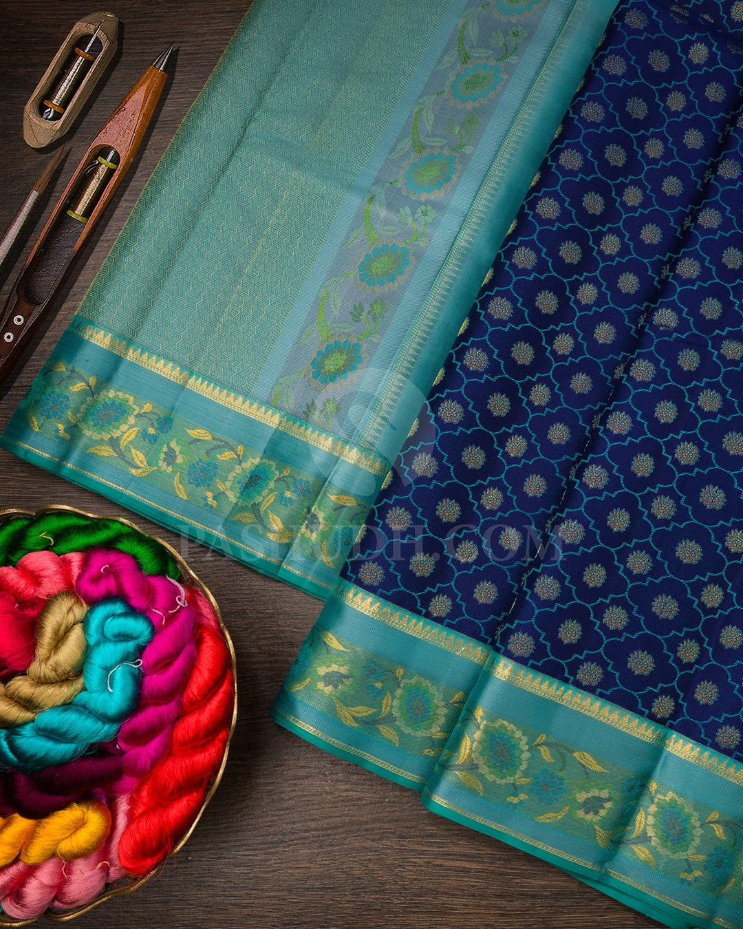 Royal Blue With Sky Blue Kanjivaram Silk Saree-DJ427(A)