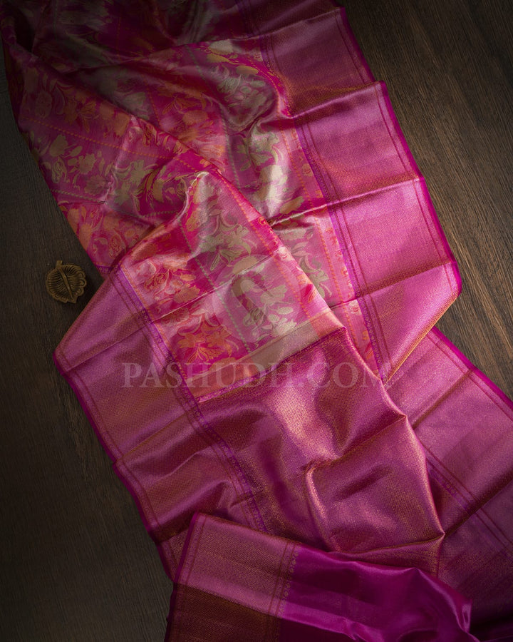 Light Pink With Magenta Kanjivaram Silk Saree-D645(C)