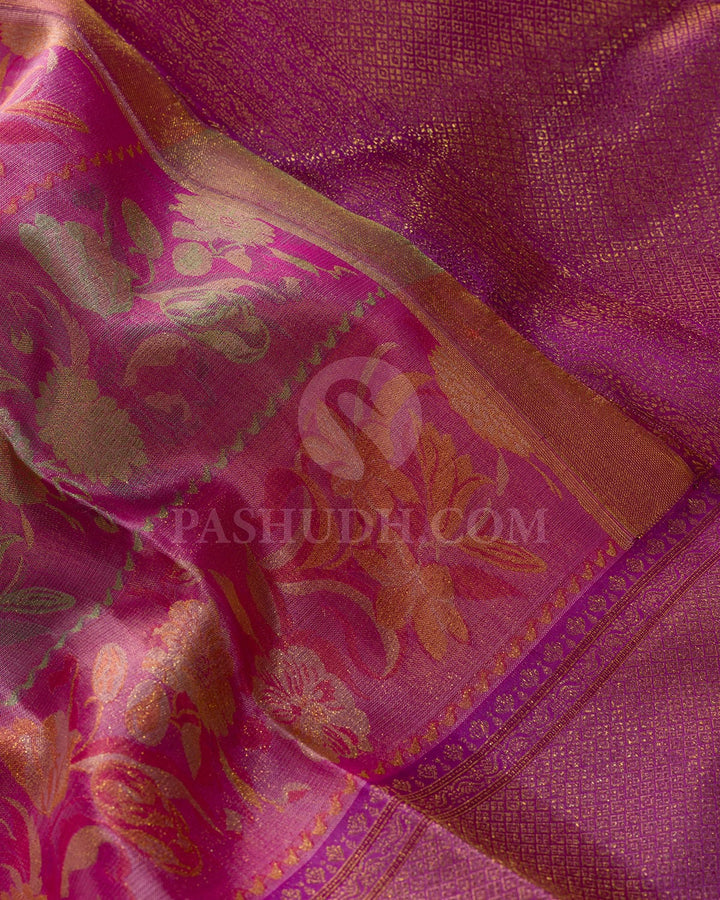Light Pink With Magenta Kanjivaram Silk Saree-D645(C)