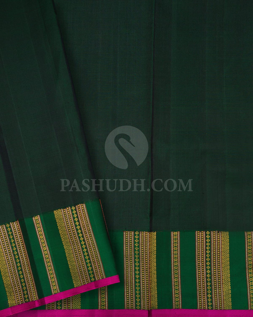 Pink And Bottle Green Organza Shimmer Kanjivaram Silk Saree-S1639(A)
