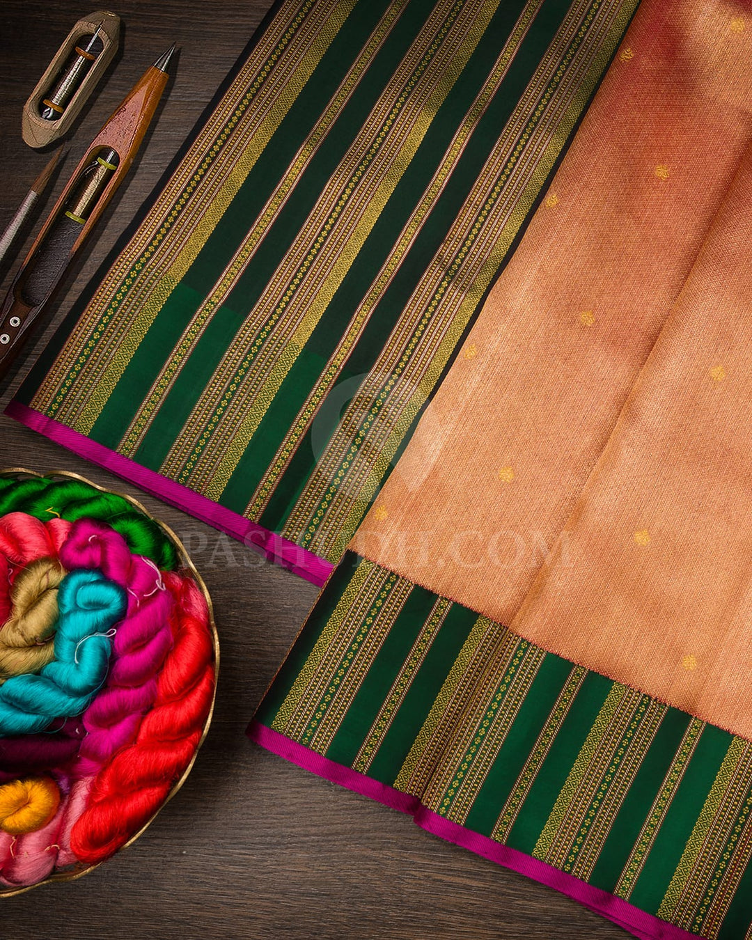 Pink And Bottle Green Organza Shimmer Kanjivaram Silk Saree-S1639(A)