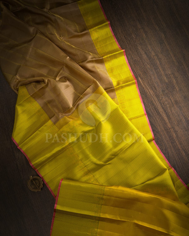 Khaki With Light Green Kanjivaram Silk Saree-D667(A)
