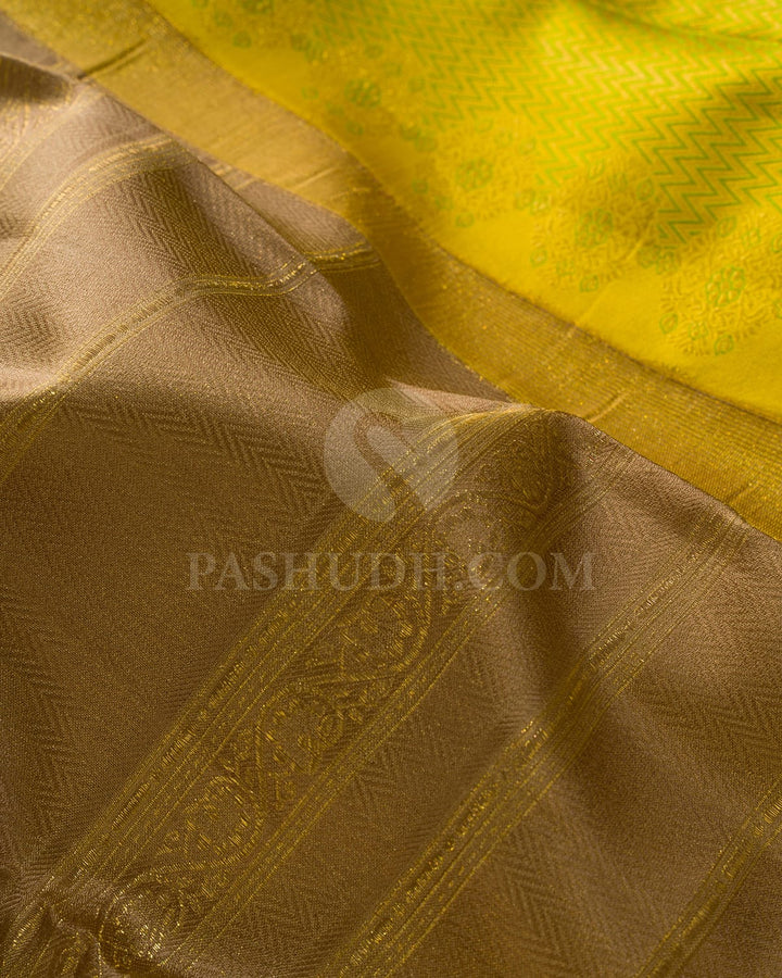 Khaki With Light Green Kanjivaram Silk Saree-D667(A)