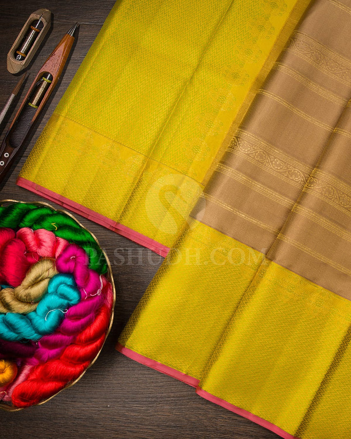Khaki With Light Green Kanjivaram Silk Saree-D667(A)