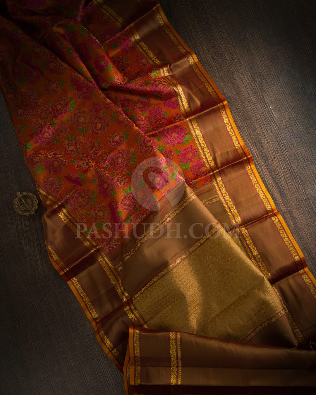 Deep Orange With Brown Kanjivaram Silk Saree-DJ426(A)