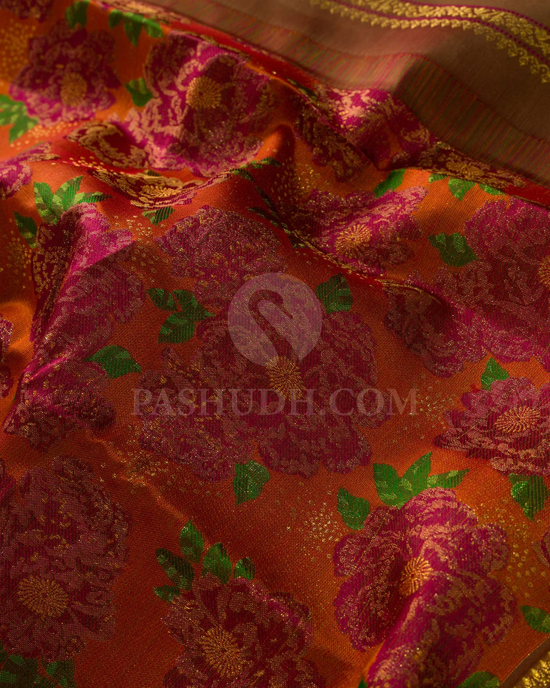 Deep Orange With Brown Kanjivaram Silk Saree-DJ426(A)