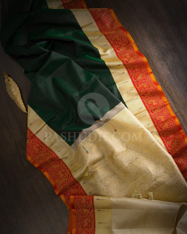 Dark Green With Red Kanjivaram Silk Saree-S1546(C)