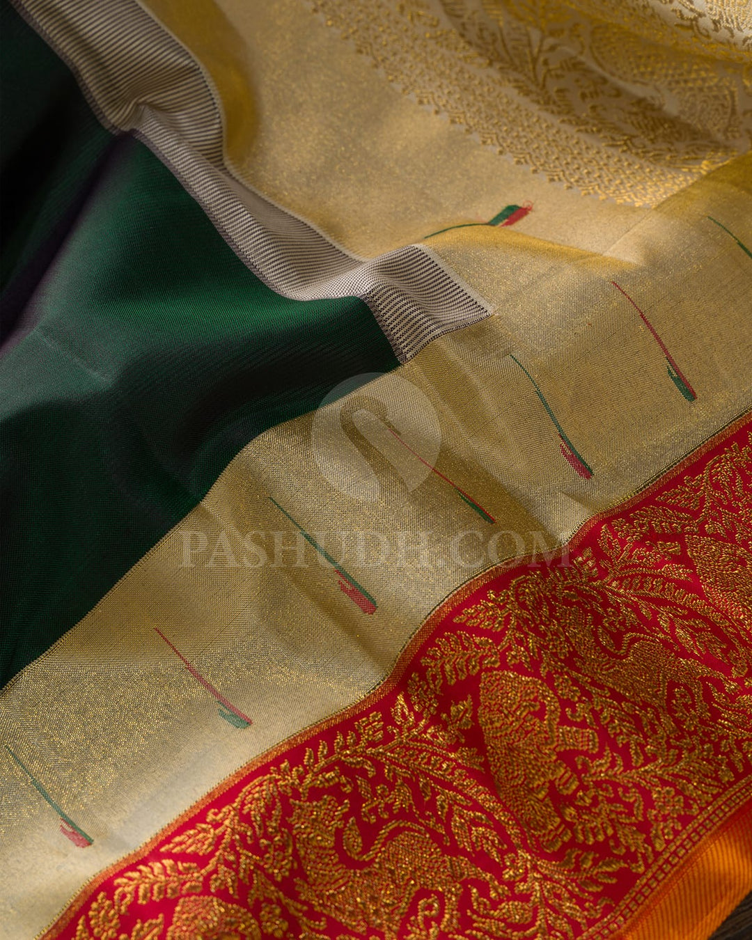Dark Green With Red Kanjivaram Silk Saree-S1546(C)