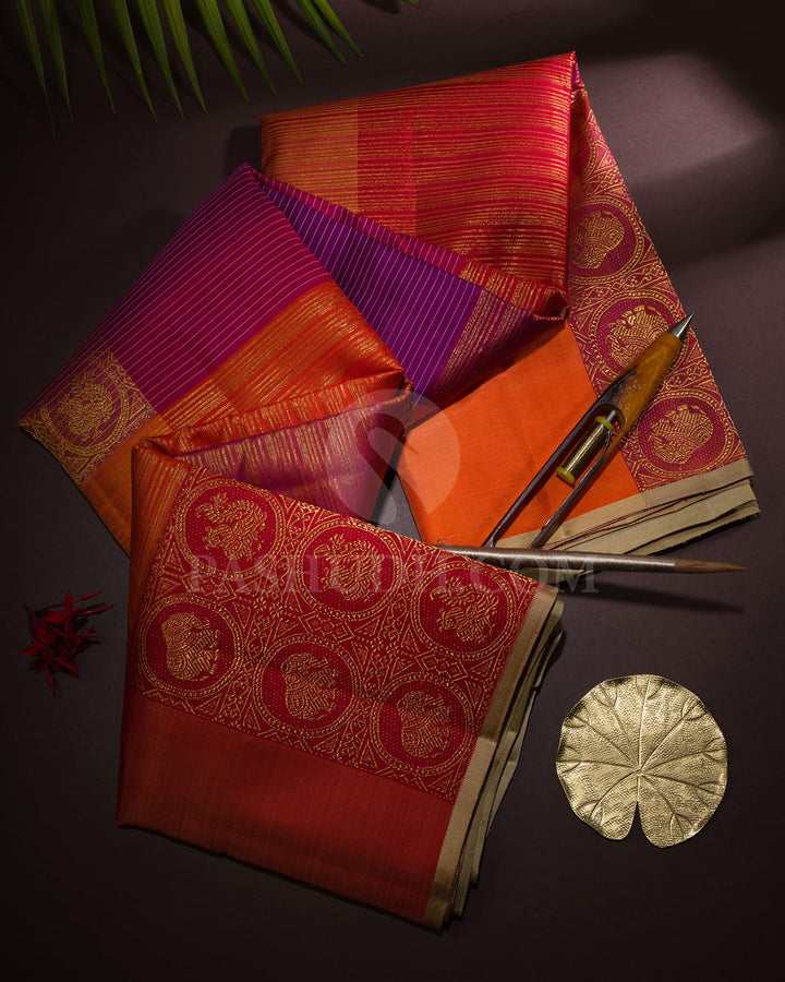 Purple,Orange And Beige Kanjivaram Silk Saree-S1642(A)