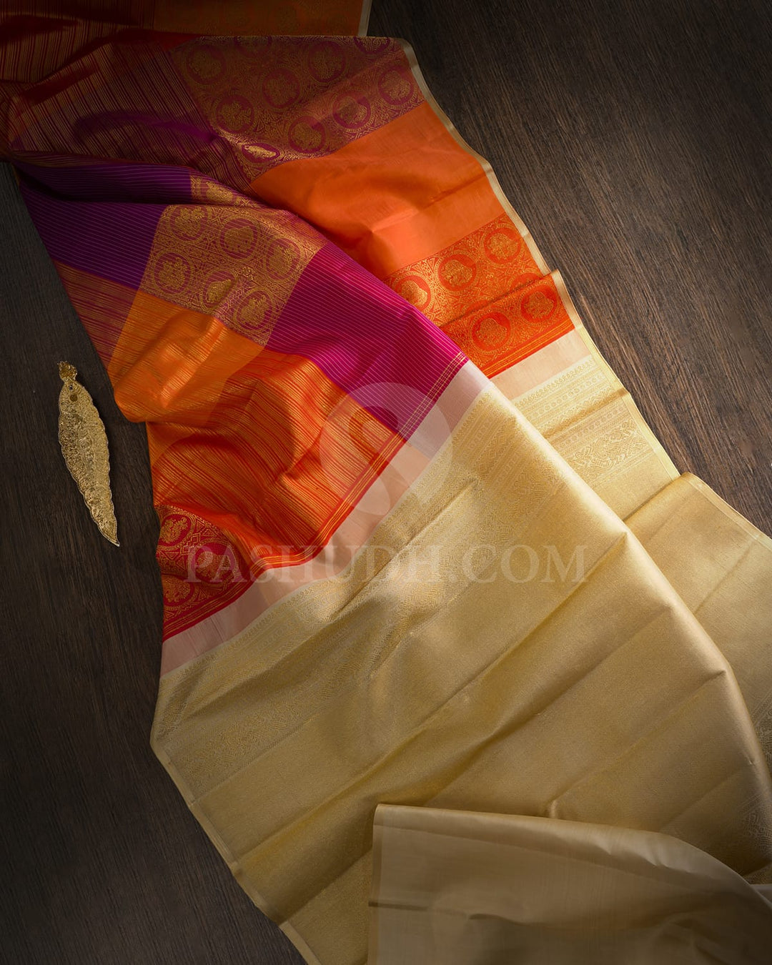 Purple,Orange And Beige Kanjivaram Silk Saree-S1642(A)