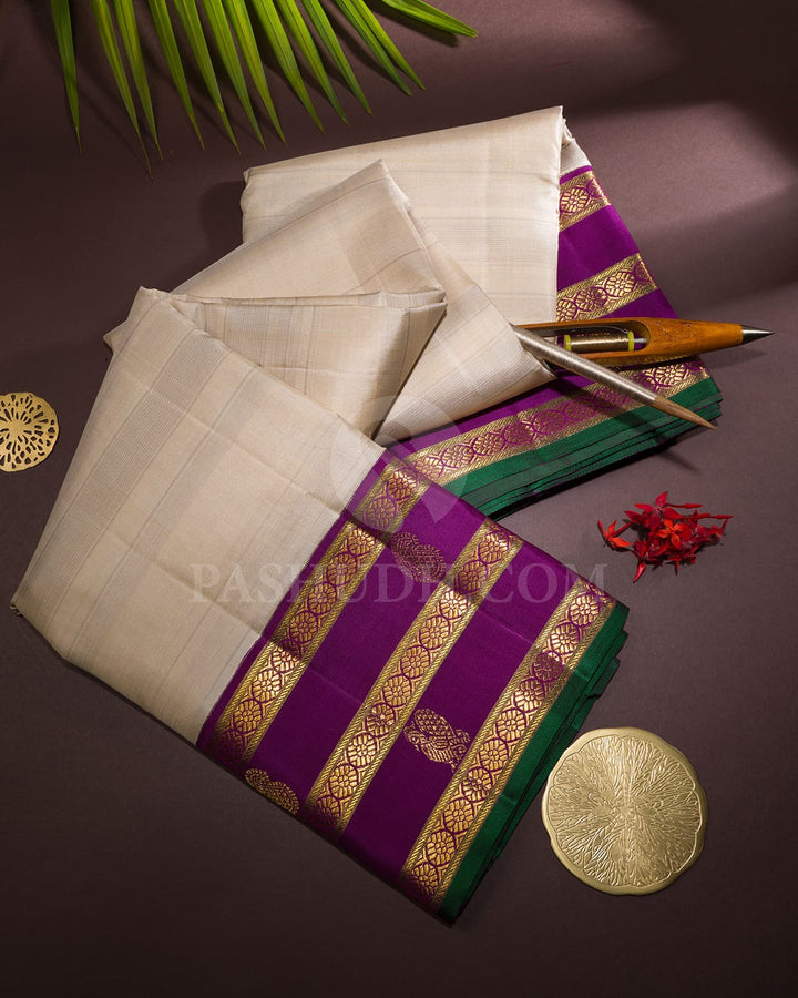 Half White With Violet Kanjivaram Silk Saree-S1645(A)