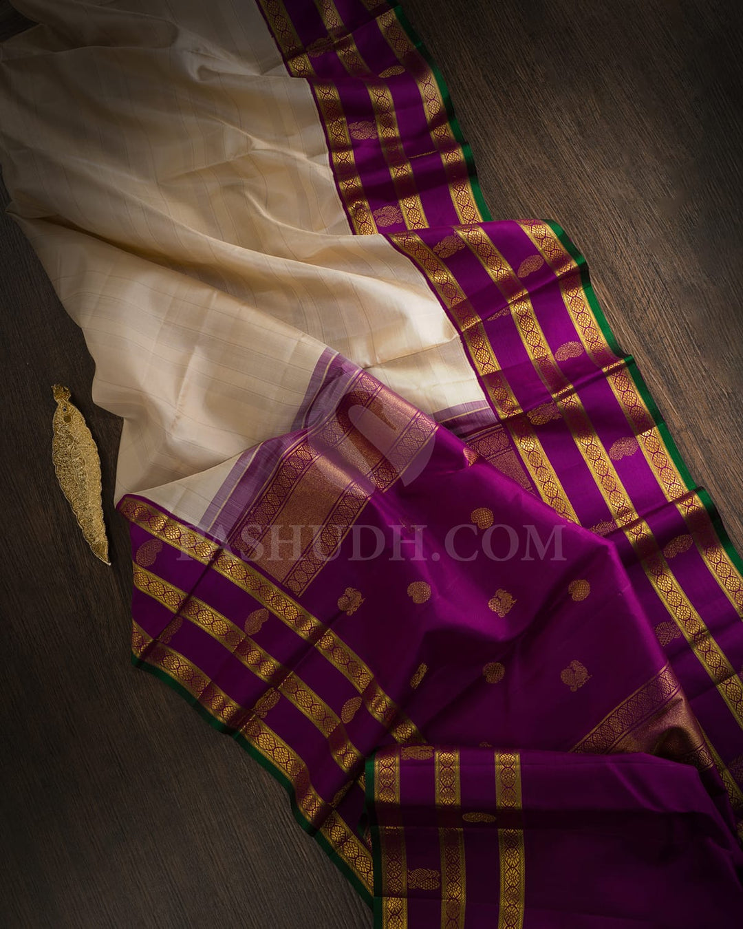 Half White With Violet Kanjivaram Silk Saree-S1645(A)