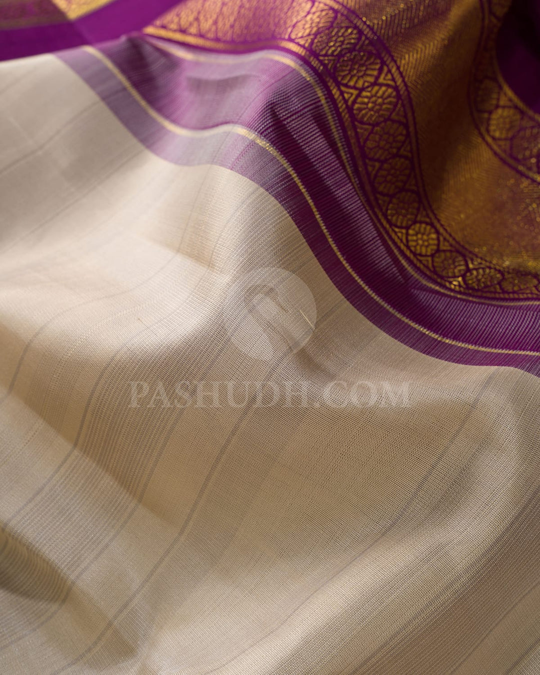 Half White With Violet Kanjivaram Silk Saree-S1645(A)