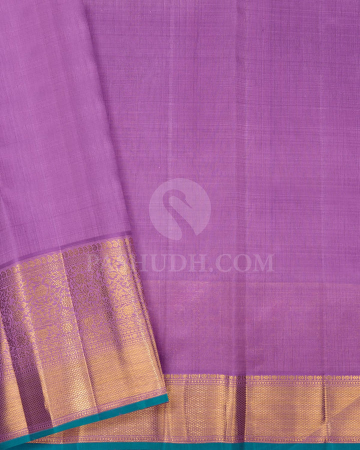 Half White With Lavender Kora Organza Dupion Kanjivaram Silk Saree-S1563(B)