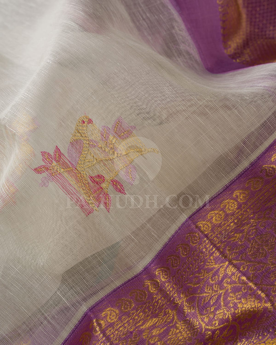 Half White With Lavender Kora Organza Dupion Kanjivaram Silk Saree-S1563(B)