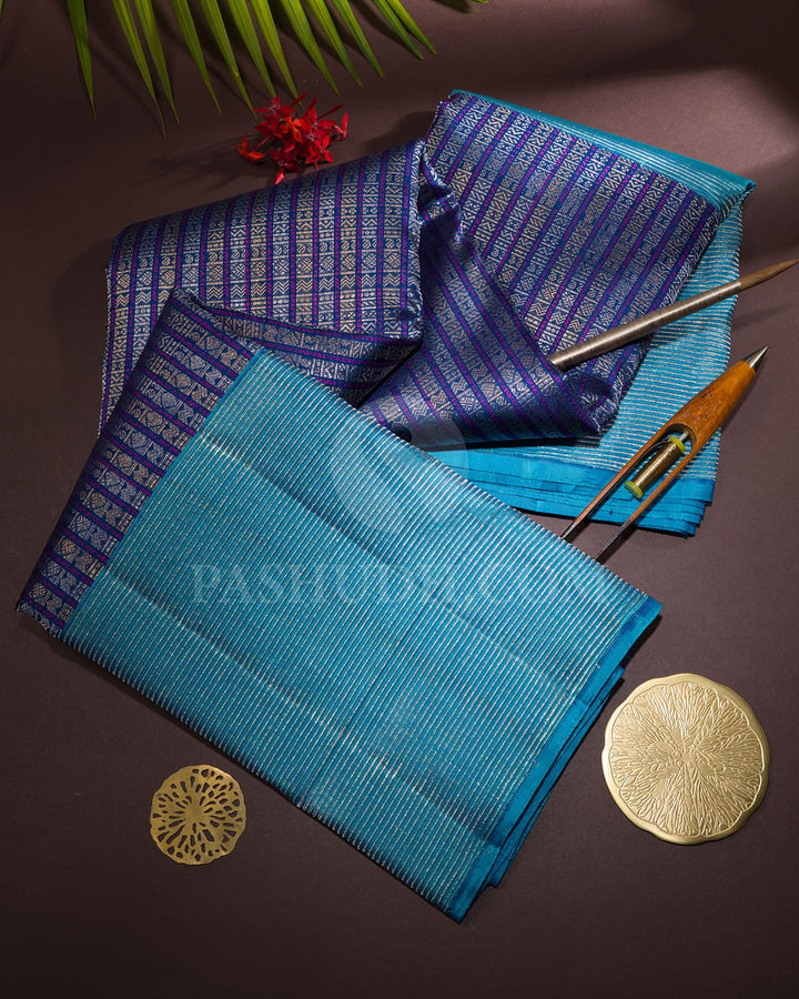Royal Blue With Turquoise Blue Kanjivaram Silk Saree-S1647(A)