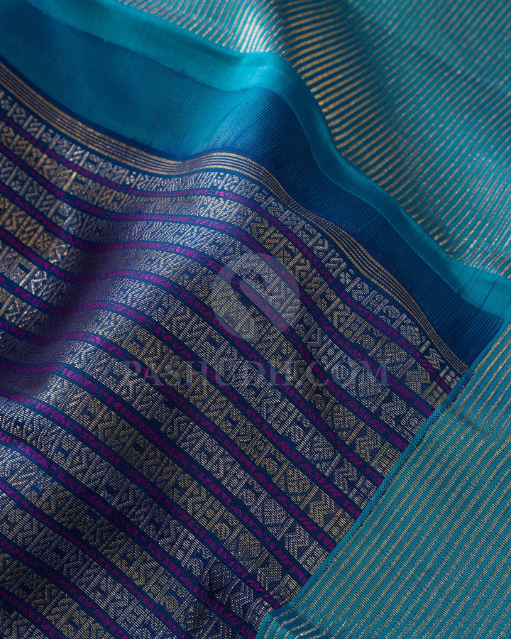 Royal Blue With Turquoise Blue Kanjivaram Silk Saree-S1647(A)