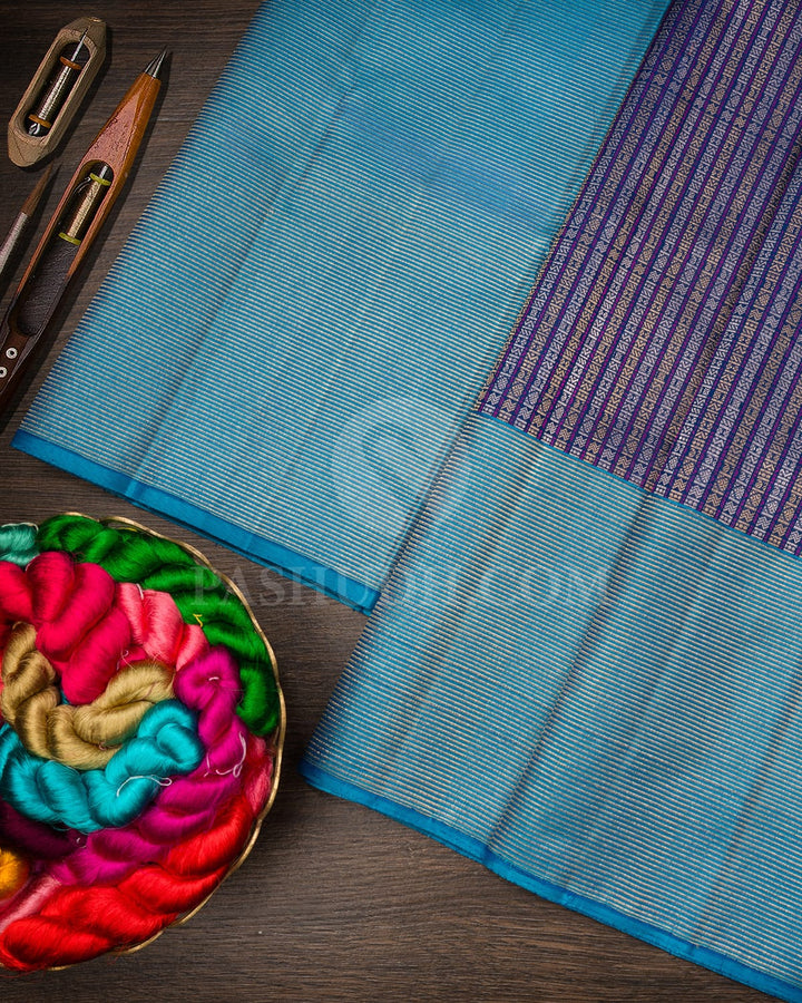 Royal Blue With Turquoise Blue Kanjivaram Silk Saree-S1647(A)