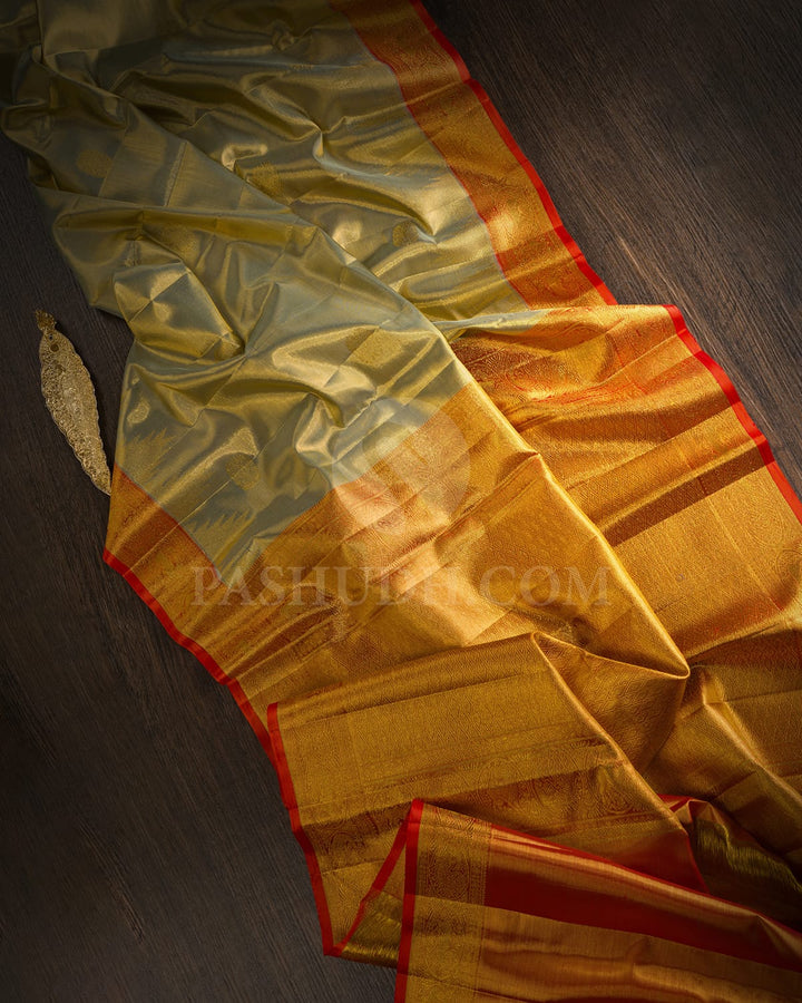 Gold Tissue Shimmer With Orange Kanjivaram Silk Saree-S1654(A)