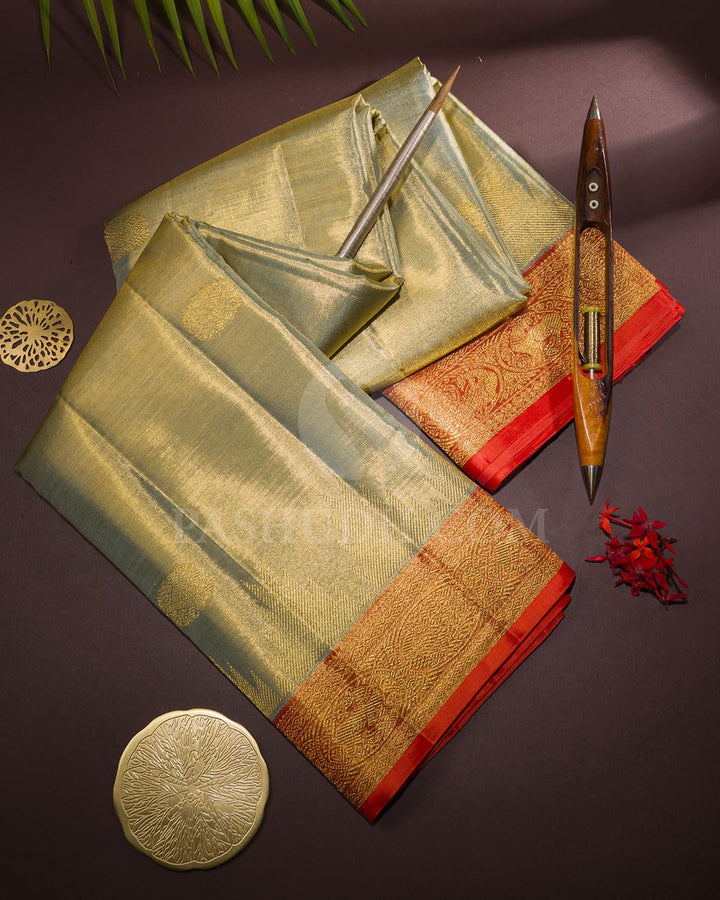 Gold Tissue Shimmer With Orange Kanjivaram Silk Saree-S1654(A)