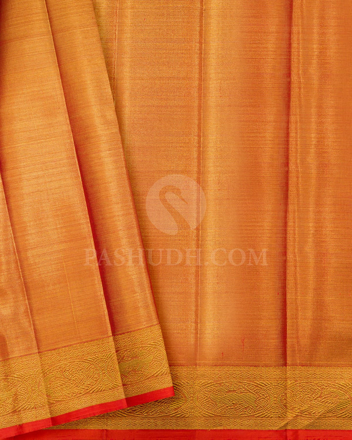 Gold Tissue Shimmer With Orange Kanjivaram Silk Saree-S1654(A)