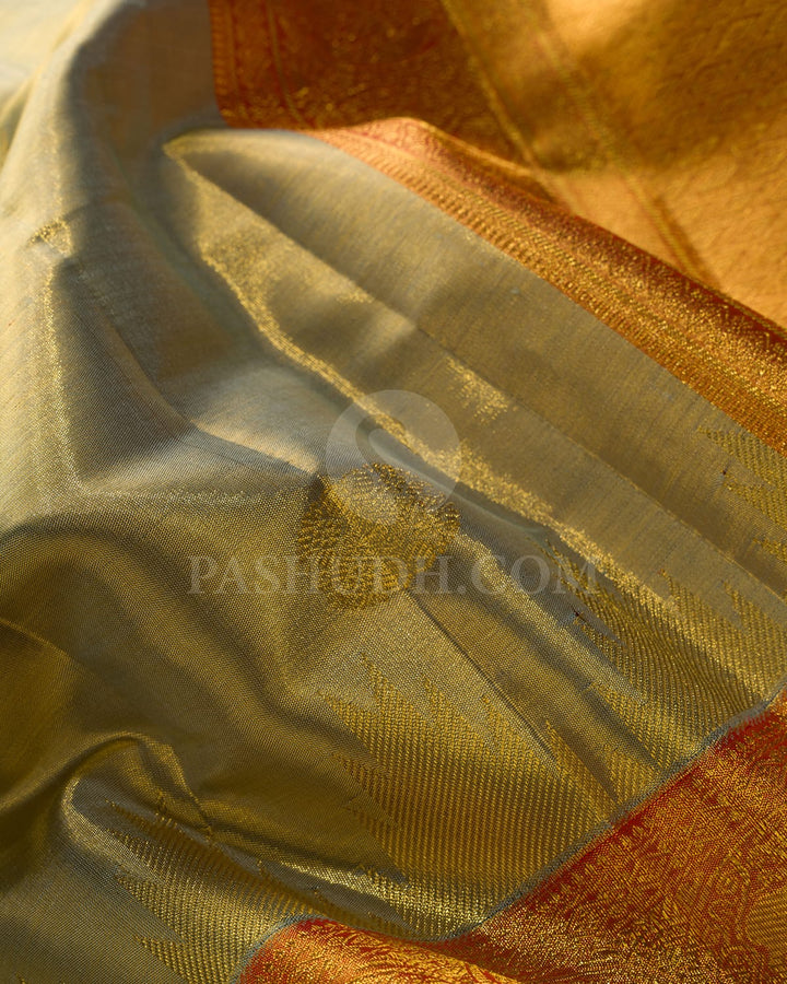 Gold Tissue Shimmer With Orange Kanjivaram Silk Saree-S1654(A)