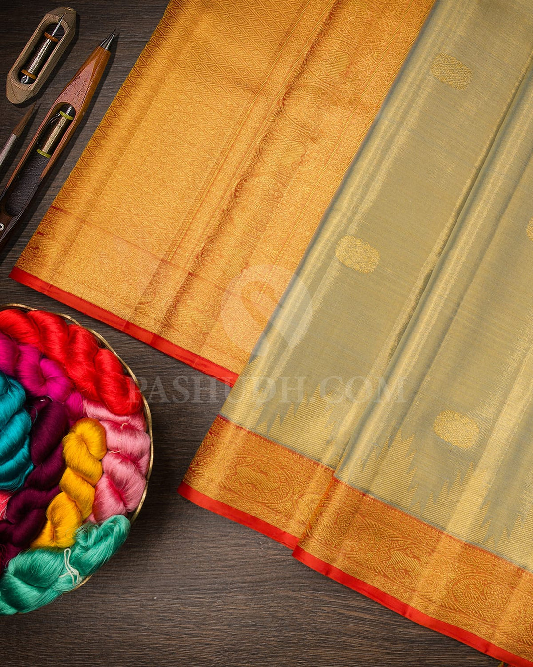 Gold Tissue Shimmer With Orange Kanjivaram Silk Saree-S1654(A)