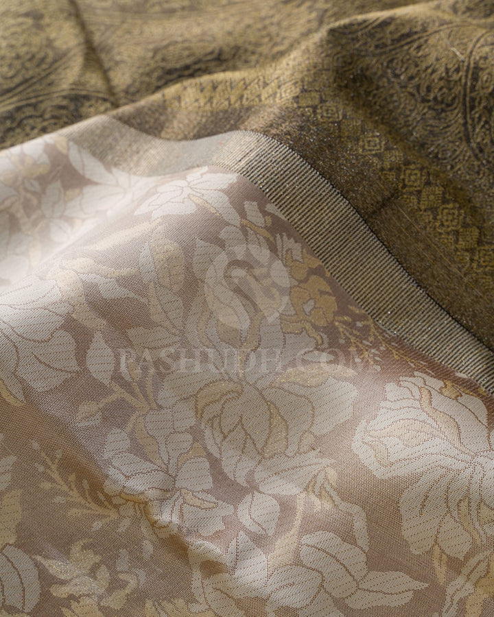 Beige And Deep Olive Green Kanjivaram Silk Saree-DJ422(B)