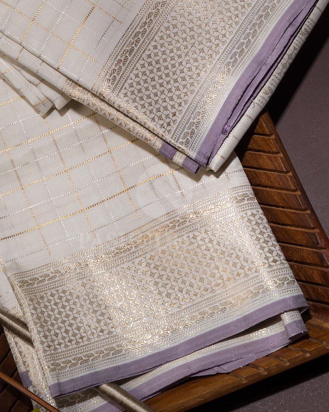 White Pure Silk Dhothi With Angavastram(Without Shirt)-V42