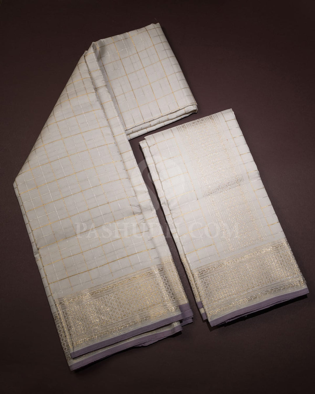 White Pure Silk Dhothi With Angavastram(Without Shirt)-V42