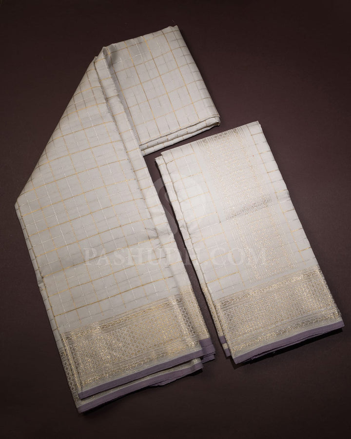 White Pure Silk Dhothi With Angavastram(Without Shirt)-V42