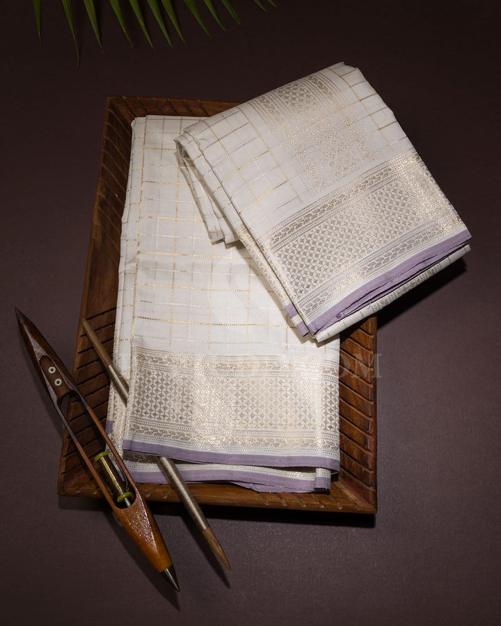 White Pure Silk Dhothi With Angavastram(Without Shirt)-V42