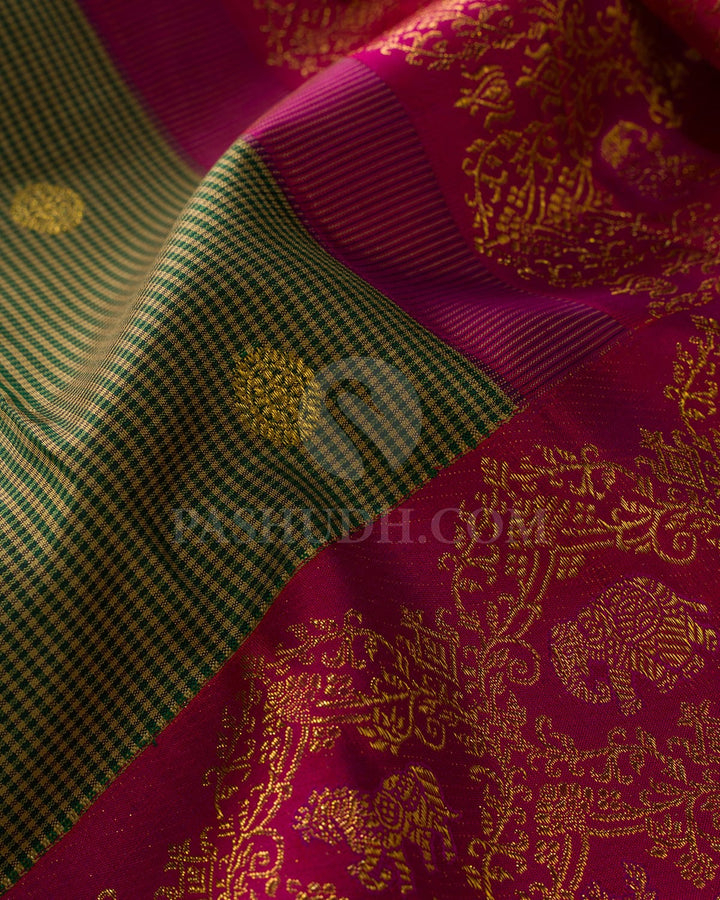 Dark Green And Beige Kanjivaram Silk Saree-S1644(A)
