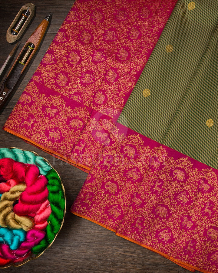 Dark Green And Beige Kanjivaram Silk Saree-S1644(A)
