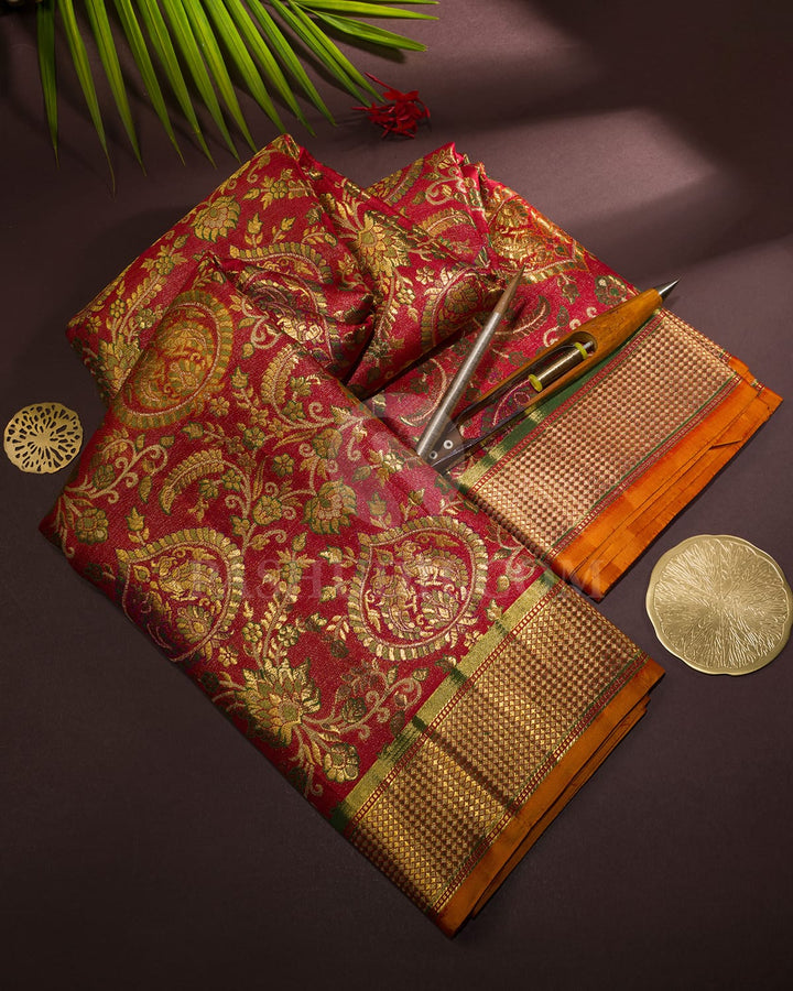 Bright Red And Light Green Kanjivaram Silk Saree-S1648(A)