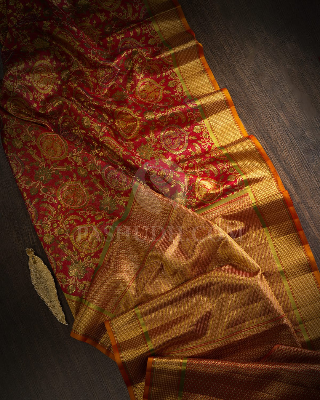 Bright Red And Light Green Kanjivaram Silk Saree-S1648(A)