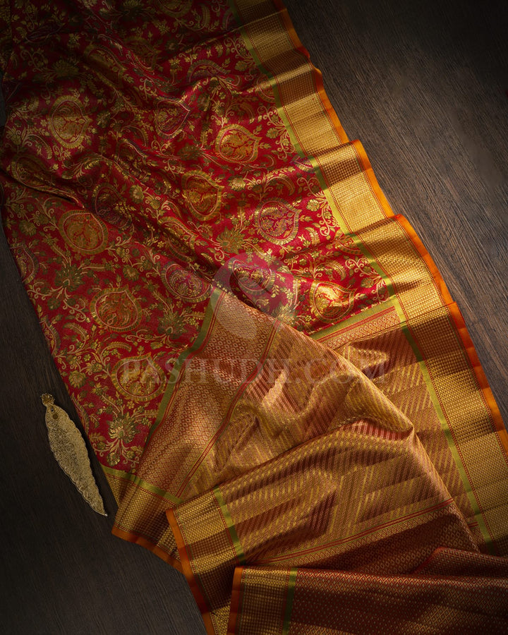 Bright Red And Light Green Kanjivaram Silk Saree-S1648(A)