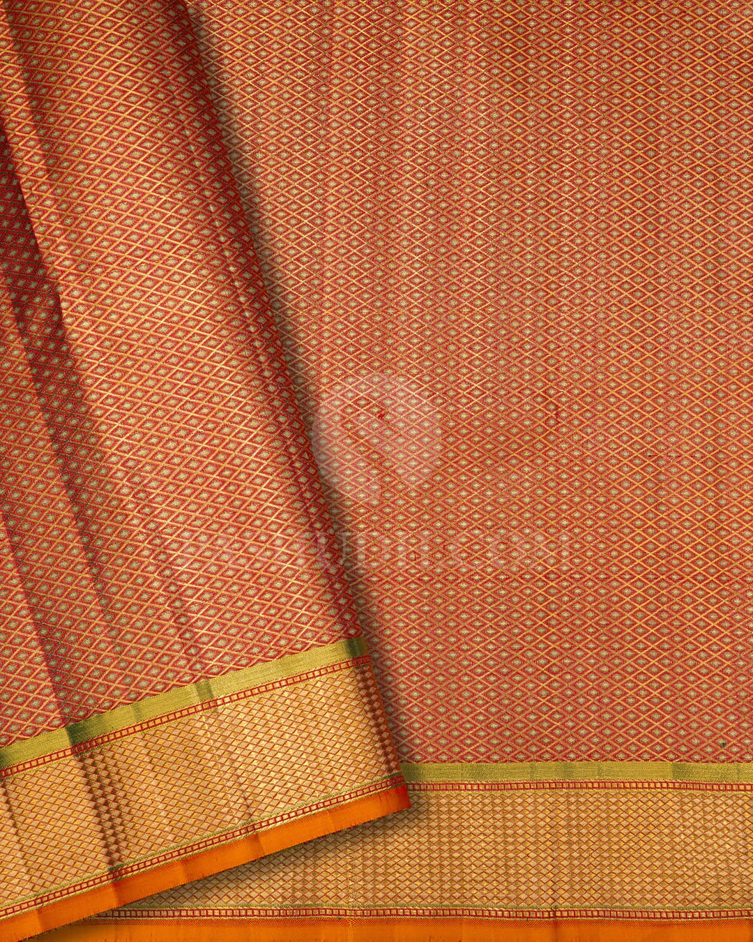 Bright Red And Light Green Kanjivaram Silk Saree-S1648(A)