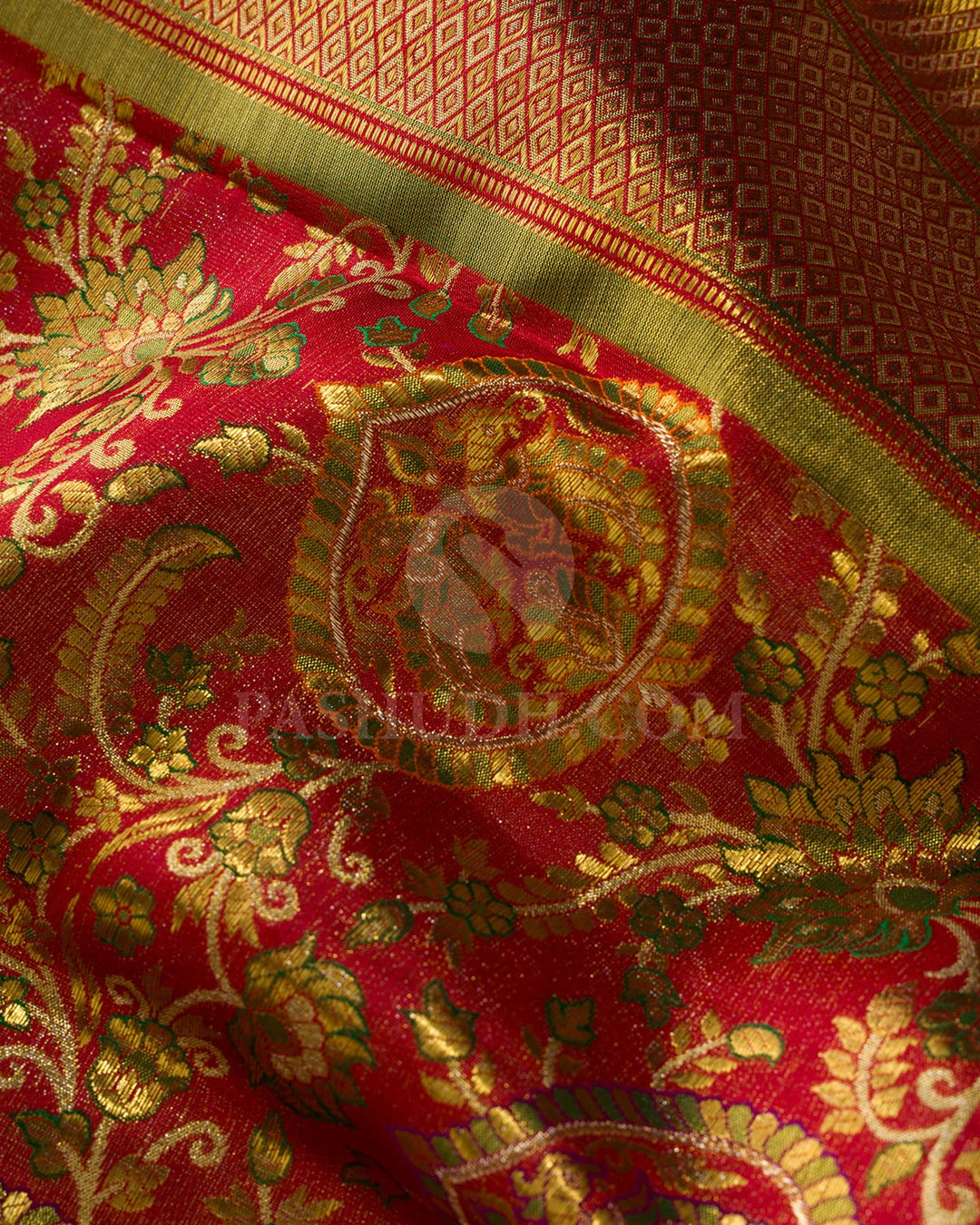 Bright Red And Light Green Kanjivaram Silk Saree-S1648(A)