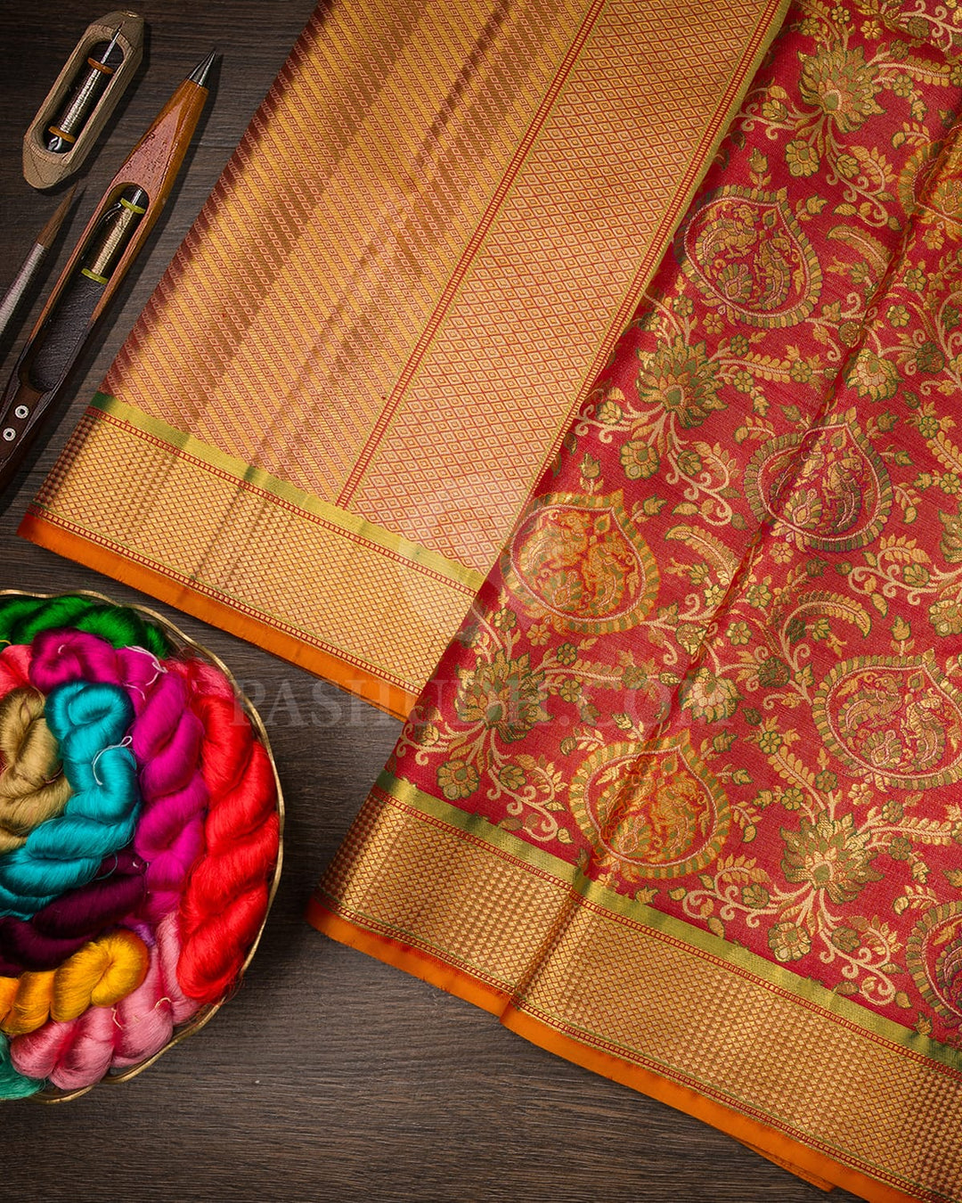 Bright Red And Light Green Kanjivaram Silk Saree-S1648(A)