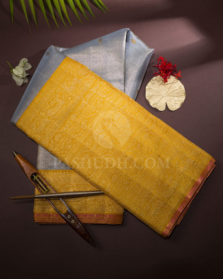 Grey With Yellow Kanjivaram Silk Saree-S1646(A)