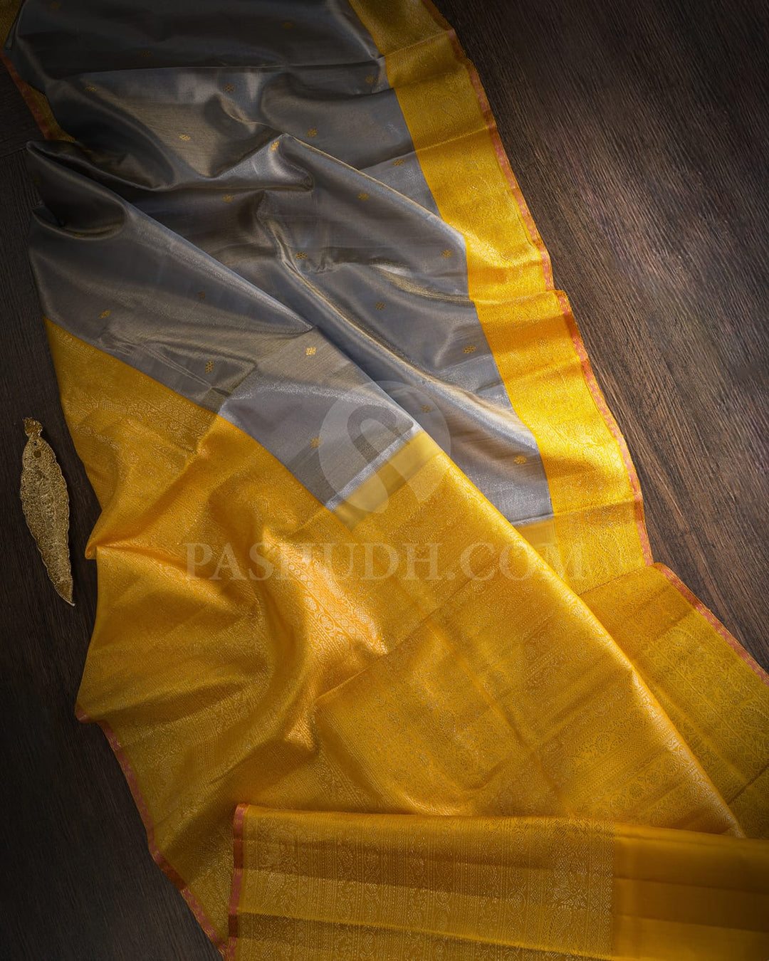Grey With Yellow Kanjivaram Silk Saree-S1646(A)