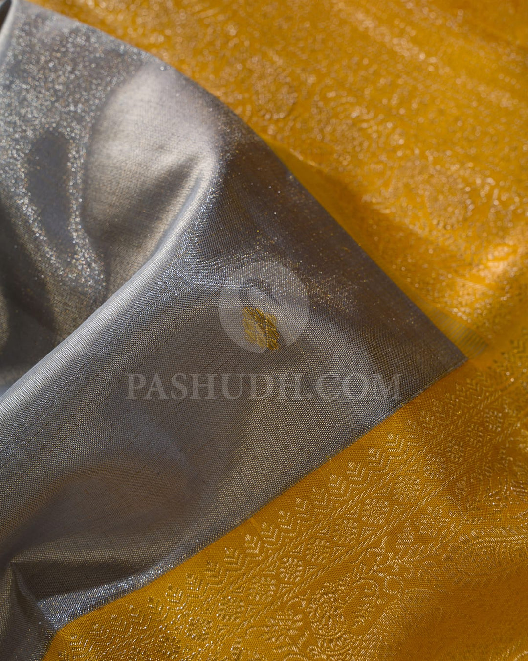 Grey With Yellow Kanjivaram Silk Saree-S1646(A)